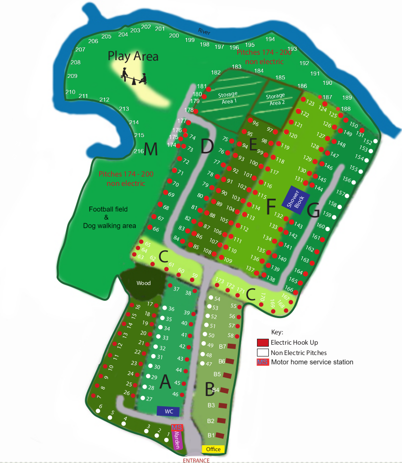 camp site plan and pitches Bournemouth